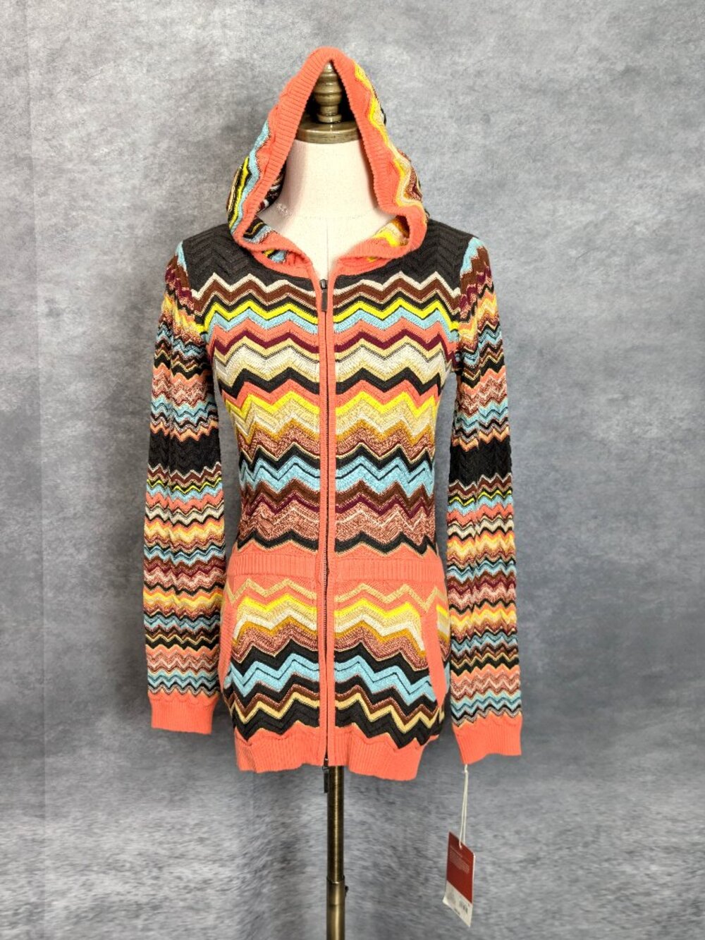 NWT Missoni for Target Chevron Knit Zip Hoodie Size Juniors L Boho Knit